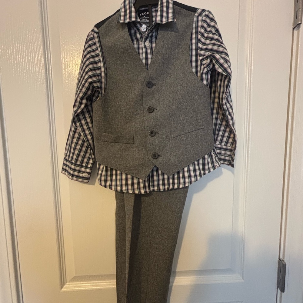 Izod Multicolor Checkered Shirt, Vest, and Pant set